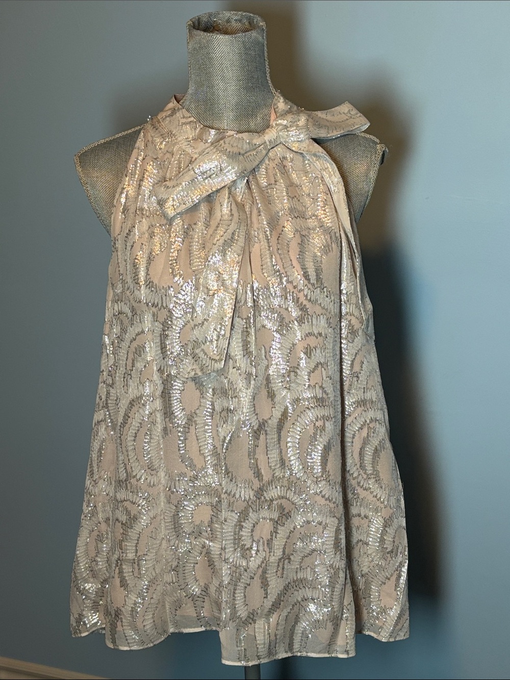 Kate Spade XL Blush Sequin Halter Blouse With Bow